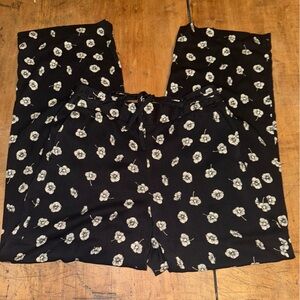 Talbots Wide Leg Pull On Pants Drawstring Size Medium Deco Flowers Mid Rise